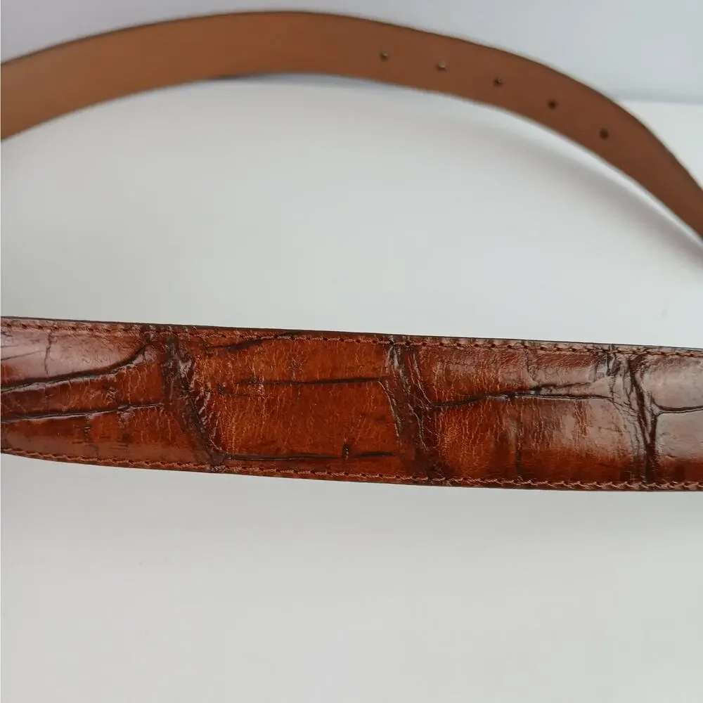 Brighton Men's SZ 36 VTG Made In The USA Croc Embossed Leather Belt Brass Buckle